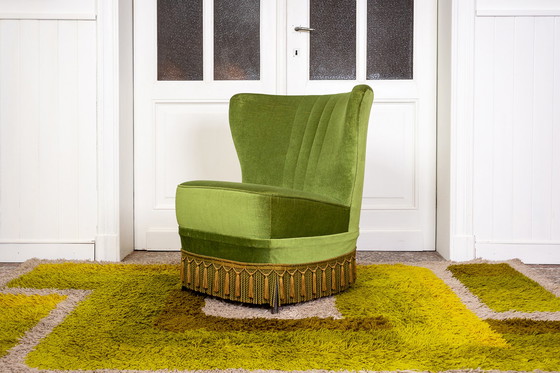 Image 1 of Vintage cocktail fauteuil met franjes groen