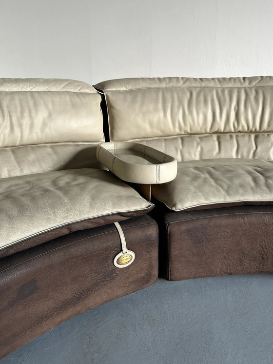 Image 1 of Zeldzame Serpentine Modulaire 'Bogo' Sofa Door Carlo Bartoli Voor Rossi Di Albizzate In Suede En Leer, 1970S Italiaans Exclusief