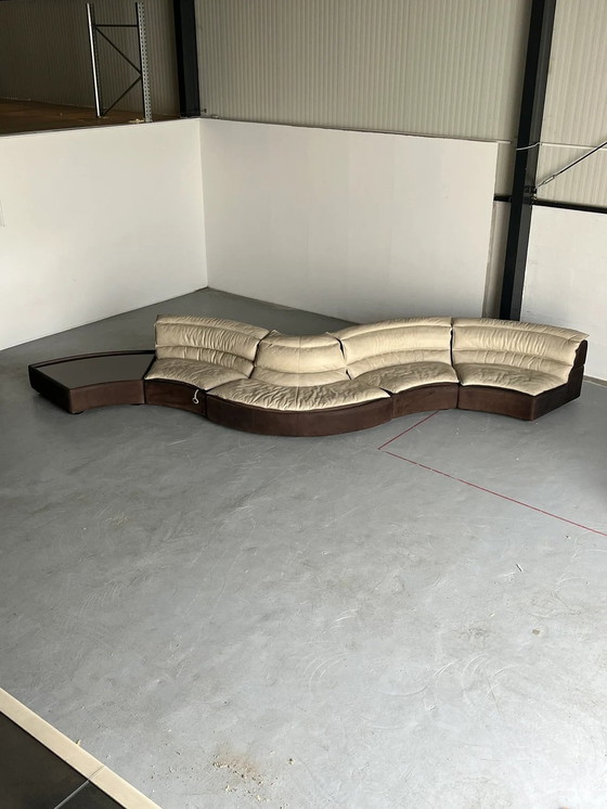 Image 1 of Zeldzame Serpentine Modulaire 'Bogo' Sofa Door Carlo Bartoli Voor Rossi Di Albizzate In Suede En Leer, 1970S Italiaans Exclusief