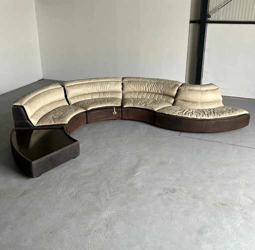 Zeldzame Serpentine Modulaire 'Bogo' Sofa Door Carlo Bartoli Voor Rossi Di Albizzate In Suede En Leer, 1970S Italiaans Exclusief