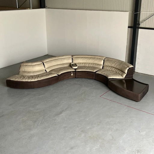 Zeldzame Serpentine Modulaire 'Bogo' Sofa Door Carlo Bartoli Voor Rossi Di Albizzate In Suede En Leer, 1970S Italiaans Exclusief