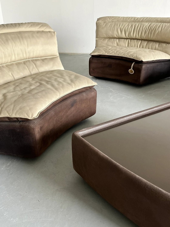 Image 1 of Zeldzame Serpentine Modulaire 'Bogo' Sofa Door Carlo Bartoli Voor Rossi Di Albizzate In Suede En Leer, 1970S Italiaans Exclusief