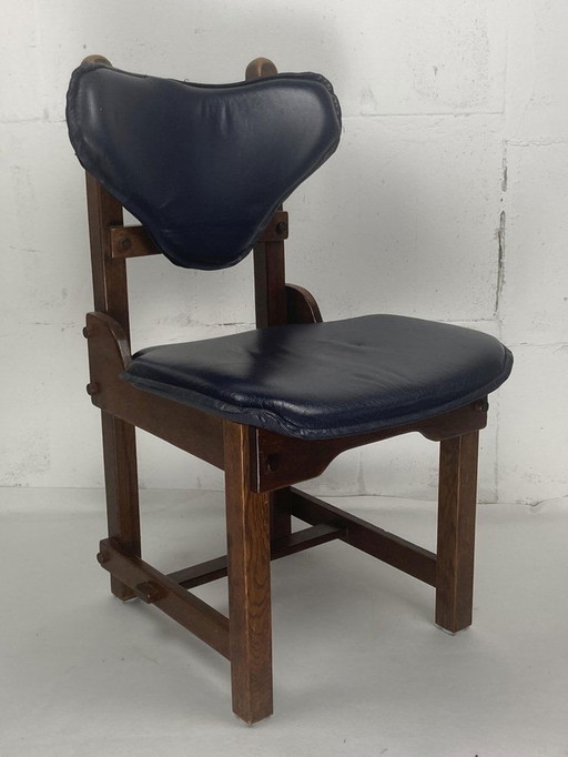 Sbrutalistische eiken en leren eetkamerstoelen, 1960S