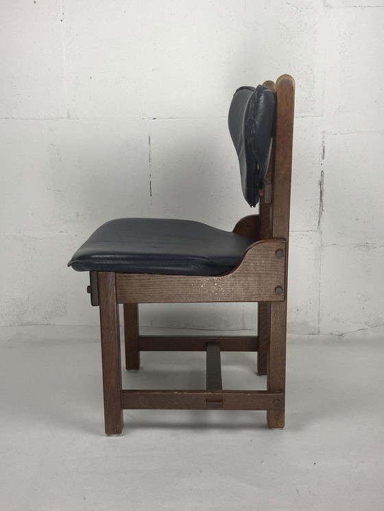 Image 1 of Sbrutalistische eiken en leren eetkamerstoelen, 1960S