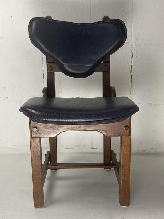 Image 1 of Sbrutalistische eiken en leren eetkamerstoelen, 1960S