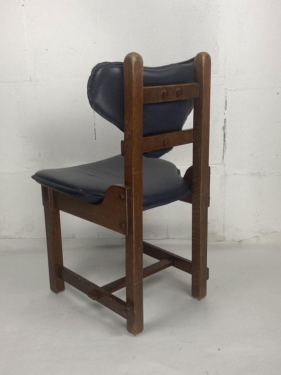 Image 1 of Sbrutalistische eiken en leren eetkamerstoelen, 1960S