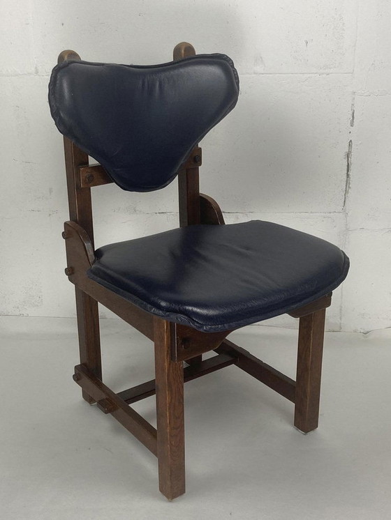 Image 1 of Sbrutalistische eiken en leren eetkamerstoelen, 1960S