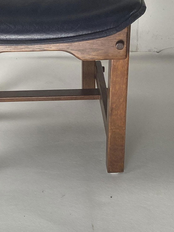 Image 1 of Sbrutalistische eiken en leren eetkamerstoelen, 1960S