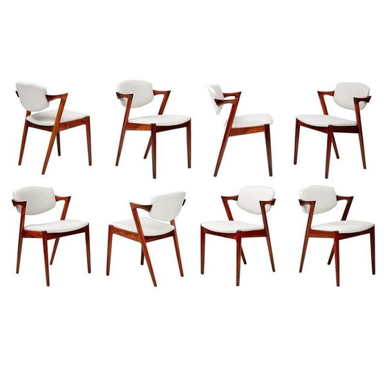 Image 1 of Set van 8 vintage Kai Kristiansen Rosewood Model 42 eetkamerstoelen, 1956