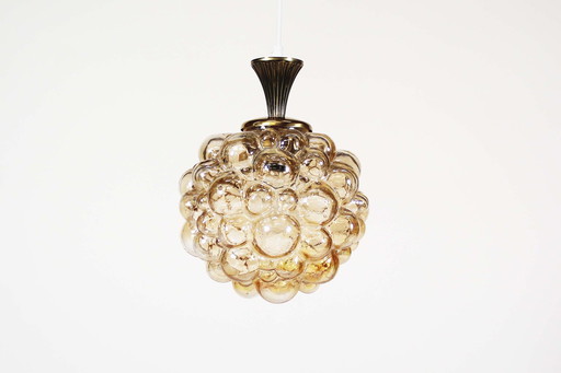 1x Grote amber bubbelglas hanglamp van Glashutte Limburg