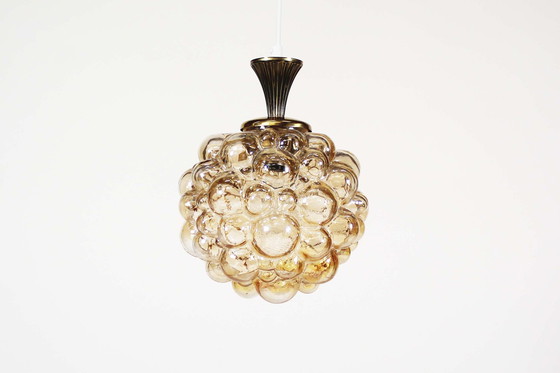 Image 1 of 1x Grote amber bubbelglas hanglamp van Glashutte Limburg