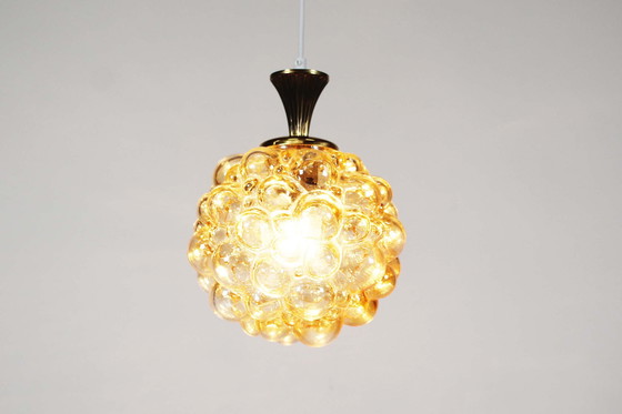 Image 1 of 1x Grote amber bubbelglas hanglamp van Glashutte Limburg