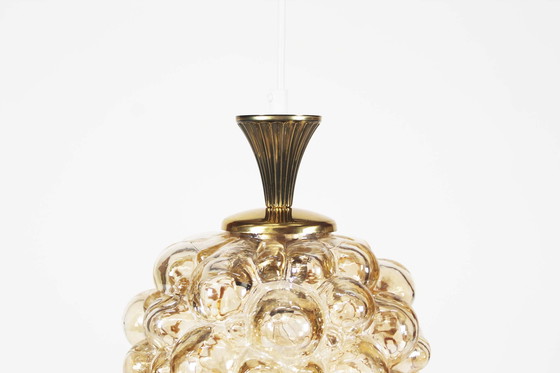 Image 1 of 1x Grote amber bubbelglas hanglamp van Glashutte Limburg