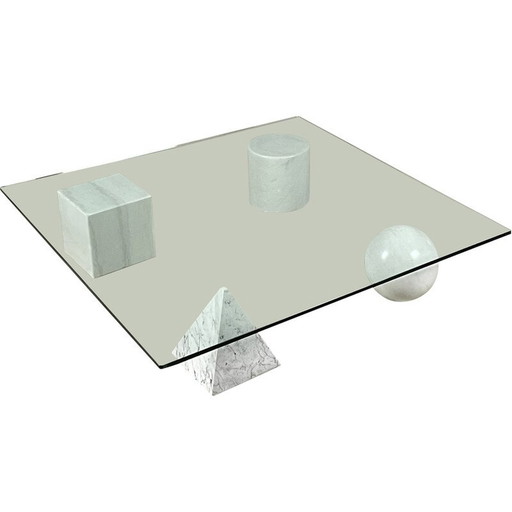 Vintage metafora marmeren salontafel met glazen blad, 1970