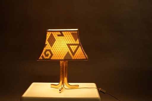 Vintage gouden Hollywood Regency lamp met psychedelische kap, jaren 70