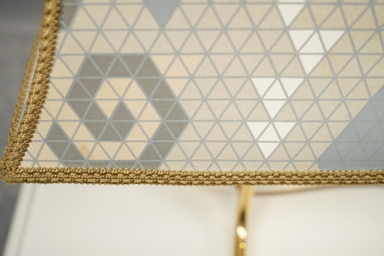 Image 1 of Vintage gouden Hollywood Regency lamp met psychedelische kap, jaren 70