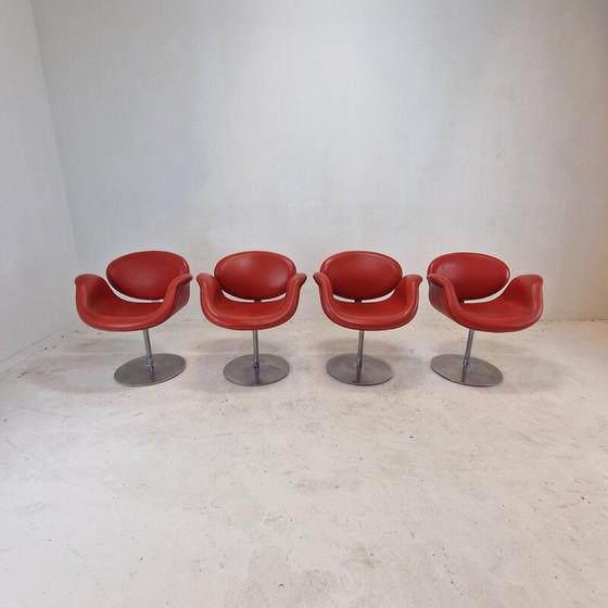 Image 1 of Set van 4 vintage Tulipe fauteuils in massief metaal en hout door Pierre Paulin voor Artifort, Nederland 1980