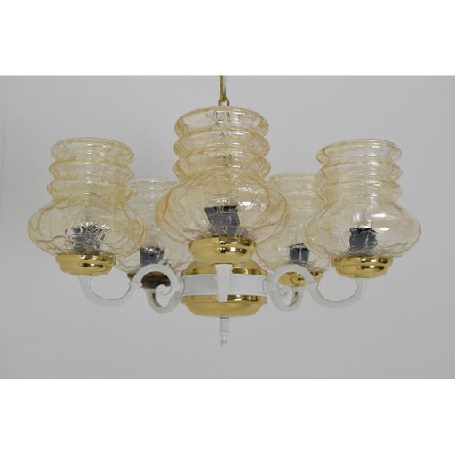 Vintage kroonluchter van glas en metaal, Tsjechië 1970