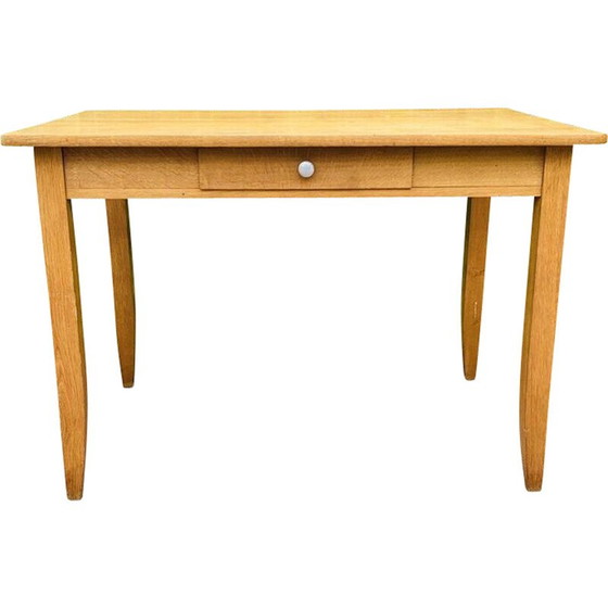 Image 1 of Vintage honingkleurige tafel met spilpoten