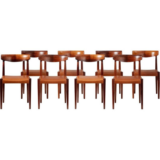 Set van 8 vintage palissander eetkamerstoelen van Knud Faerch 1950