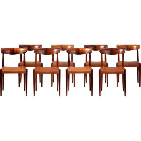 Image 1 of Set van 8 vintage palissander eetkamerstoelen van Knud Faerch 1950