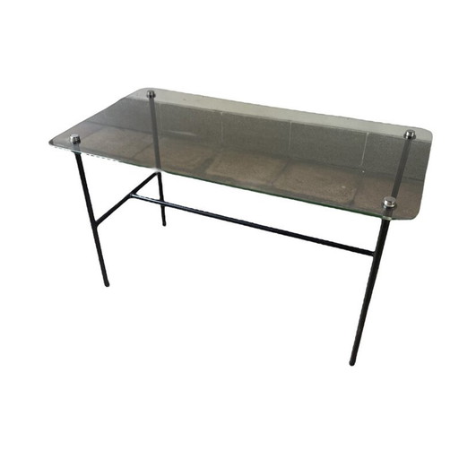 Franse vintage salontafel in glas en staal van Pierre Guariche voor Disderot, 1950