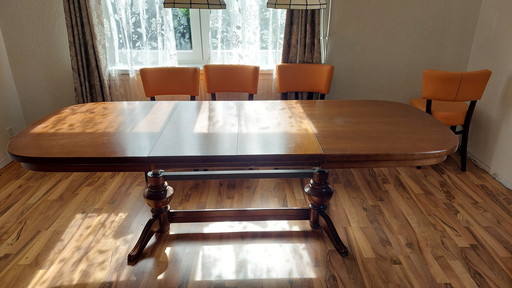 Vintage Uitschuifbare Massief Houten Eettafel