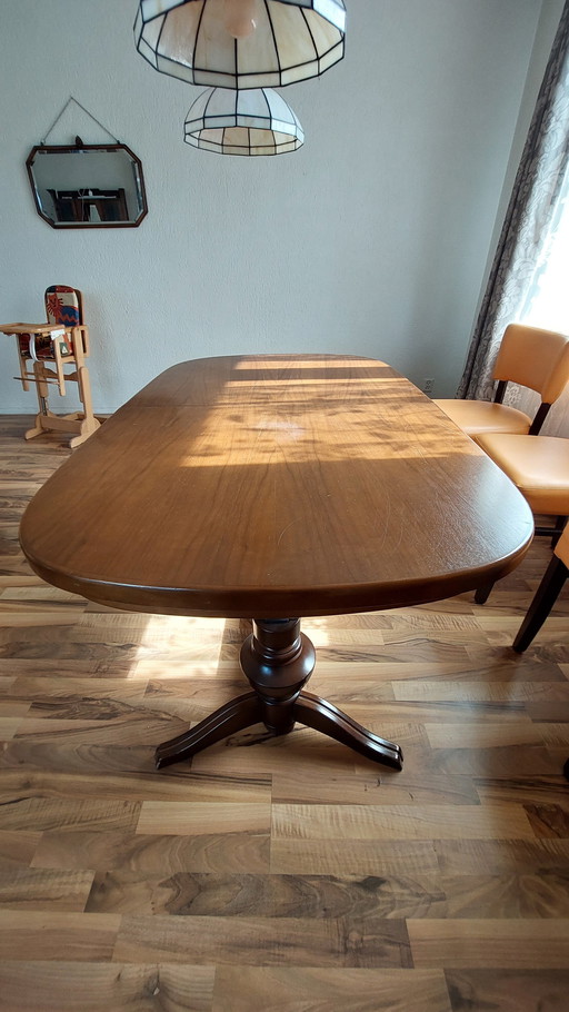 Vintage Uitschuifbare Massief Houten Eettafel