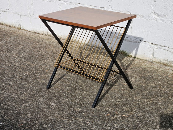 Image 1 of Frans Vintage Tijdschriftenrek - Phono-tafel - Bijzettafel - Retro Formica Console - Mahonie Effect -60S