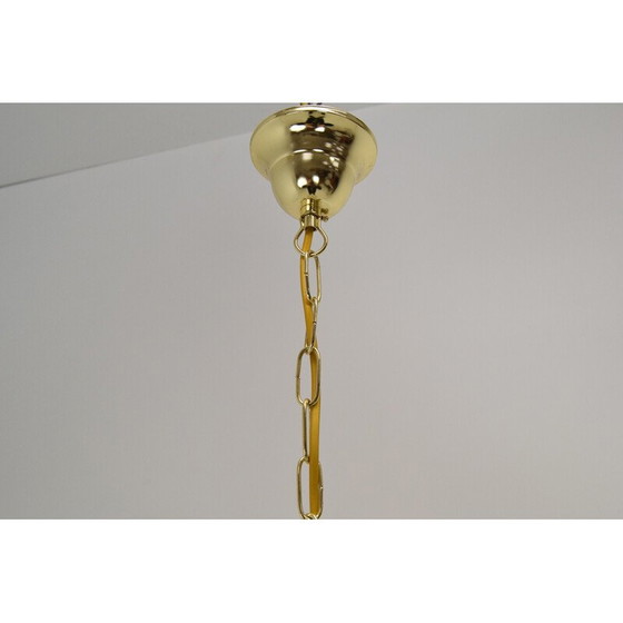 Image 1 of Mid-eeuwse hanglamp van gerookt glas en messing, Tsjecho-Slowakije 1980