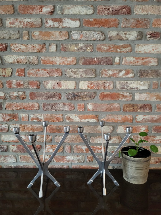 Image 1 of Mid-Century Aluminium Moduleerbare Kandelaar Set, Jaren 80