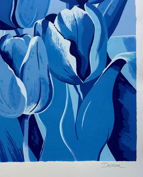 Image 1 of Zeefdruk Derox - Blauwe Tulpen