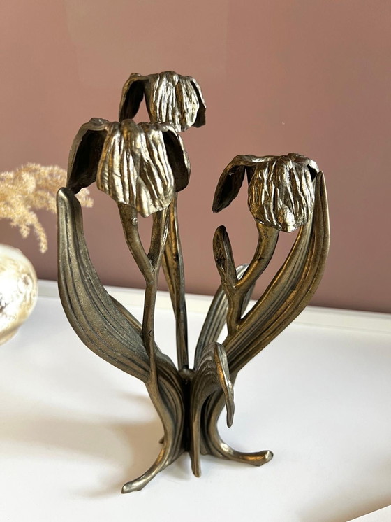 Image 1 of Art Nouveau Kandelaar In Brons Iris Fleur De Lis