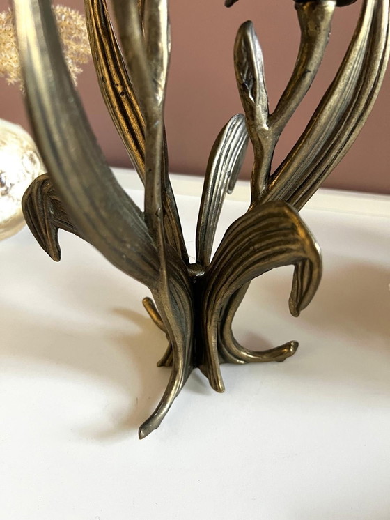 Image 1 of Art Nouveau Kandelaar In Brons Iris Fleur De Lis