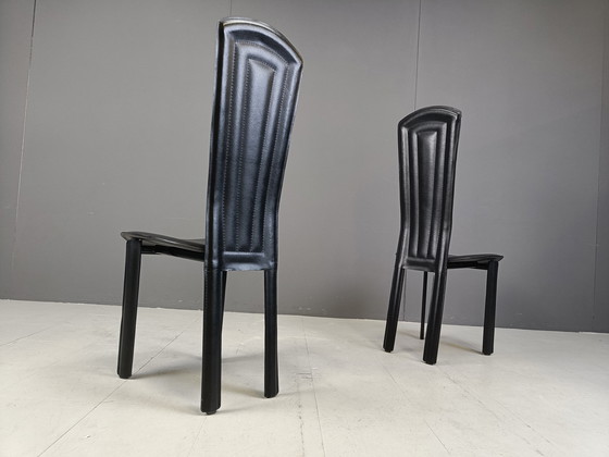 Image 1 of Set van 4 leren eetkamerstoelen met hoge rug, 1980S