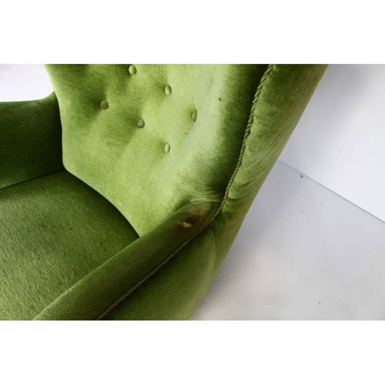 Image 1 of Vintage Deense fauteuil in groen fluweel, jaren 1950