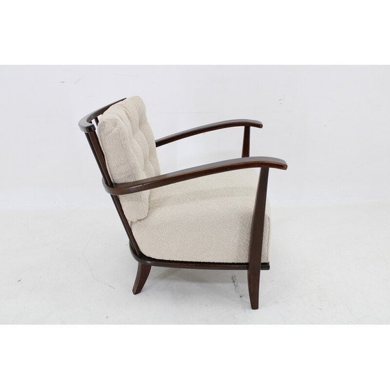 Image 1 of Vintage fauteuil in beukenhout en Boucle stof, Tsjecho-Slowakije 1950