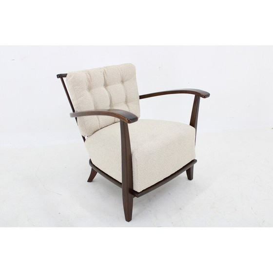 Image 1 of Vintage fauteuil in beukenhout en Boucle stof, Tsjecho-Slowakije 1950