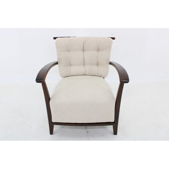 Image 1 of Vintage fauteuil in beukenhout en Boucle stof, Tsjecho-Slowakije 1950