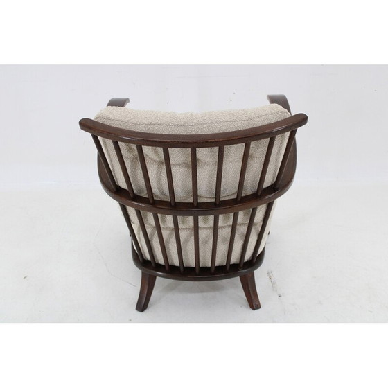 Image 1 of Vintage fauteuil in beukenhout en Boucle stof, Tsjecho-Slowakije 1950