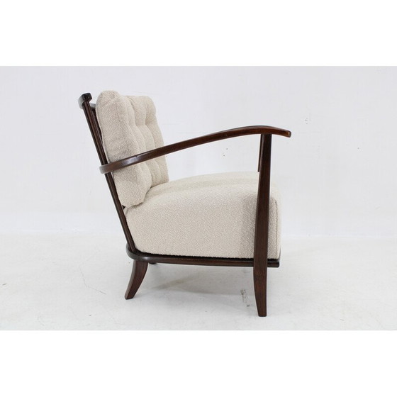 Image 1 of Vintage fauteuil in beukenhout en Boucle stof, Tsjecho-Slowakije 1950