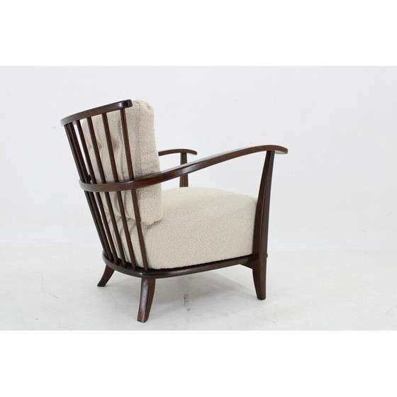 Image 1 of Vintage fauteuil in beukenhout en Boucle stof, Tsjecho-Slowakije 1950