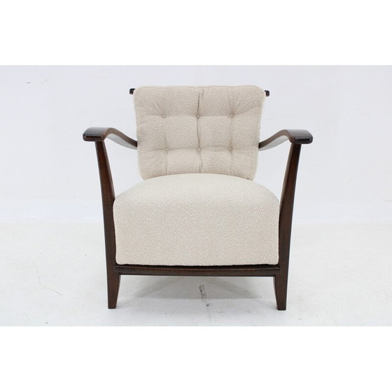 Image 1 of Vintage fauteuil in beukenhout en Boucle stof, Tsjecho-Slowakije 1950