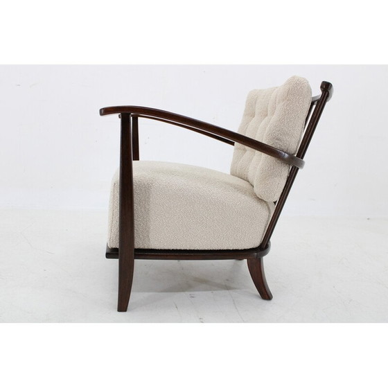 Image 1 of Vintage fauteuil in beukenhout en Boucle stof, Tsjecho-Slowakije 1950