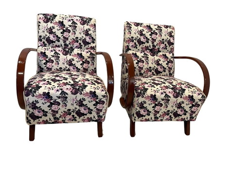 2x Jindrich Halabala fauteuil - wit bloem