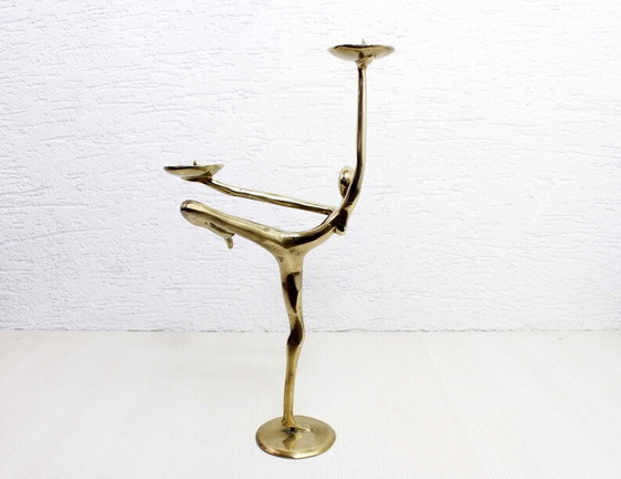 Image 1 of Modernistische bronzen of messing kandelaar 60