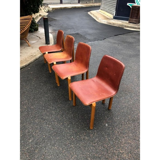 Image 1 of Set van 4 vintage stoelen in Italiaans leer 1970