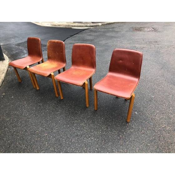 Image 1 of Set van 4 vintage stoelen in Italiaans leer 1970