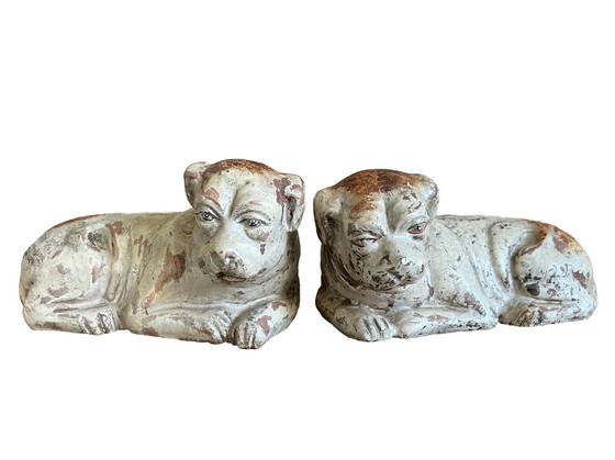 Image 1 of Set Van Twee Zeldzame Antieke Bulldog Beeldjes