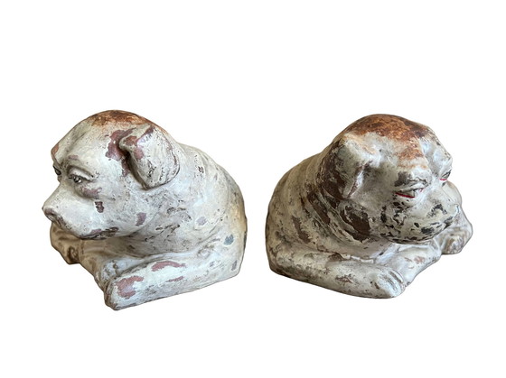 Image 1 of Set Van Twee Zeldzame Antieke Bulldog Beeldjes